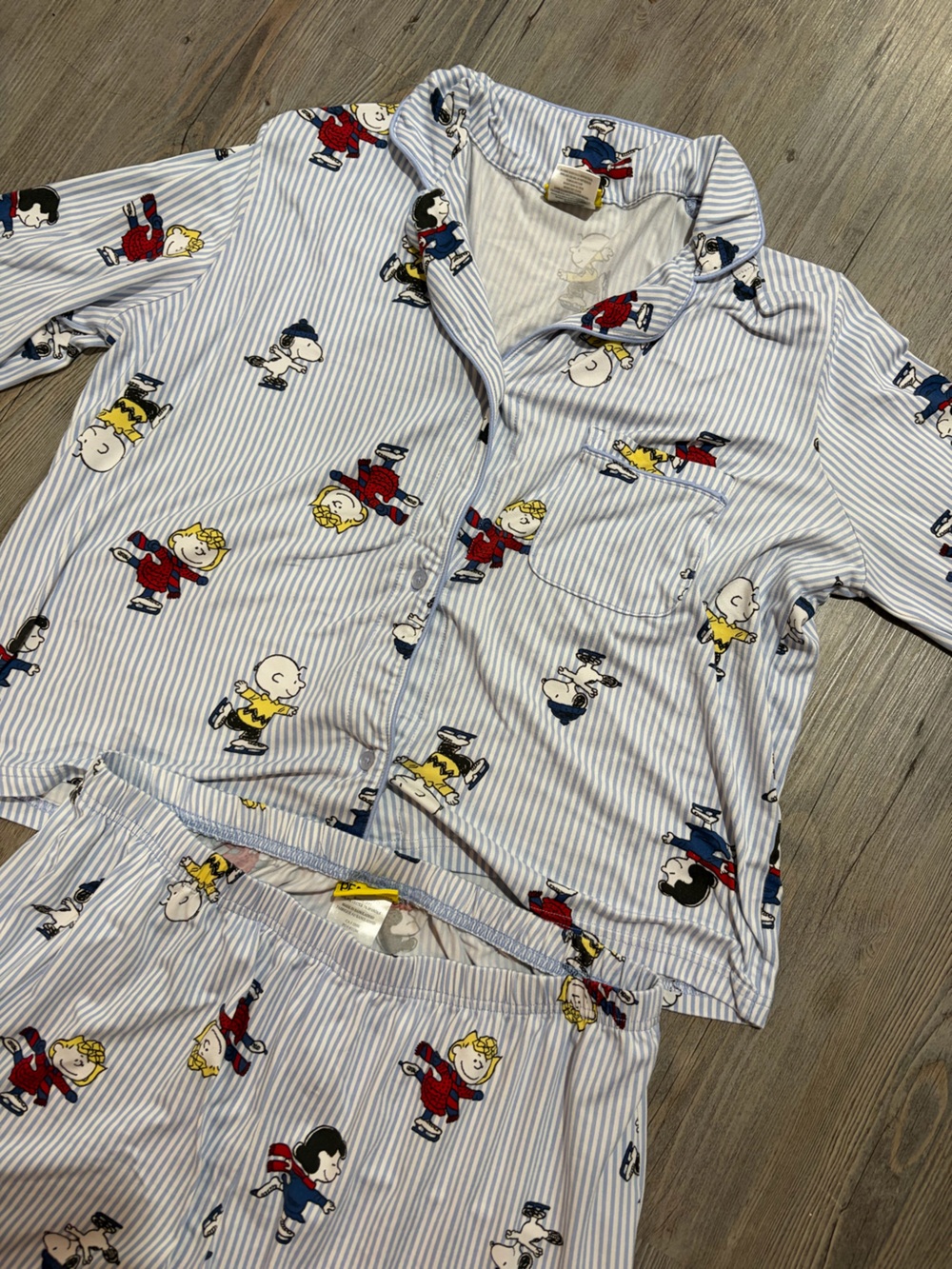 Peanuts Light Blue & White Striped Women’s Pajama Set with Character Print